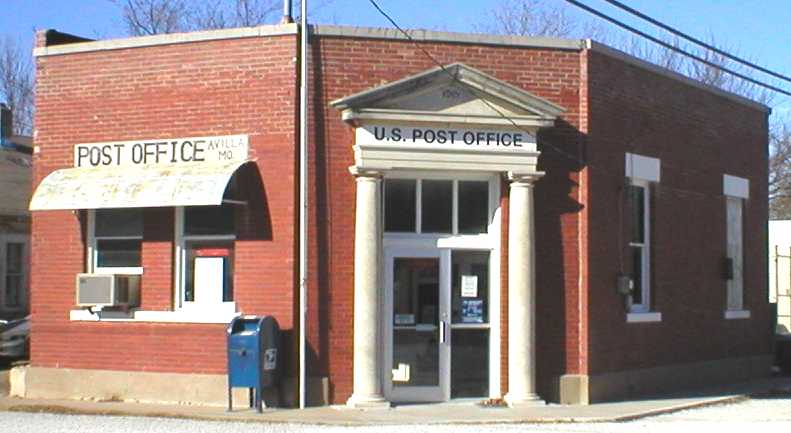 Avilla Post Office in old Bank of Avilla building